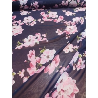 Delikatna cienka tkanina szyfon - różowe kwiaty magnolii